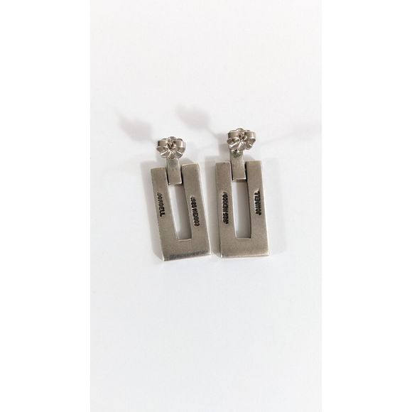 Jondell Signed Modernist Rectangle Door Knocker Sterling Silver 925 Earrings - Picture 5 of 16